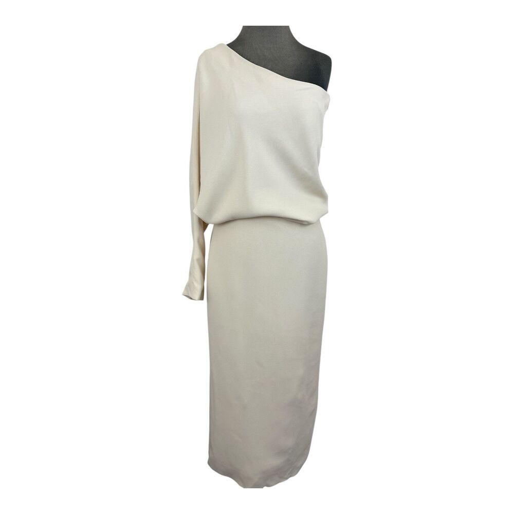 Alexis Serenity One Shoulder Midi Dress Womens M Ivory Cream Blouson Cocktail